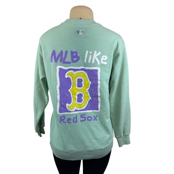 MLB Women's Mint Green Boston Red Sox Crewneck Long Sleeve Sweatshirt Sz S - Picture 1 of 9